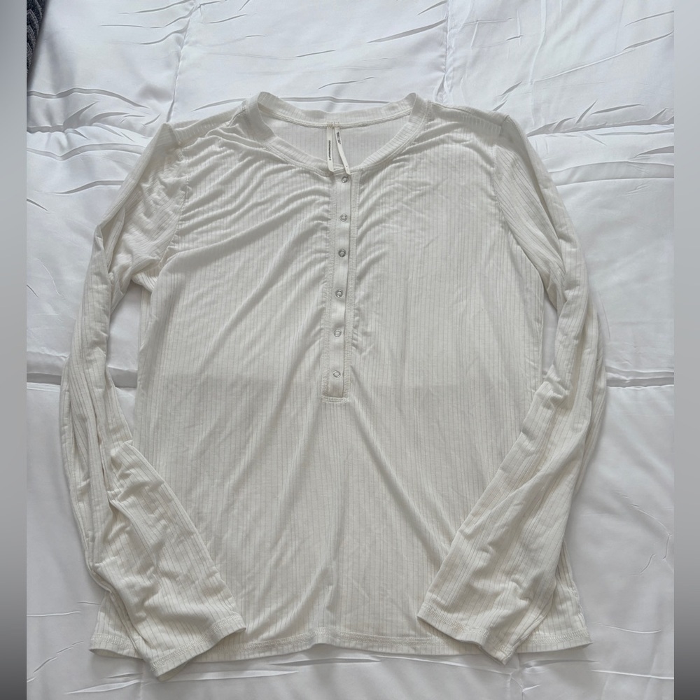 Anthropologie Cream Ribbed Henley Top